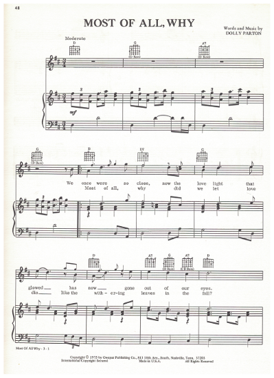 Picture of Most of All Why, written & recorded by Dolly Parton, sheet music