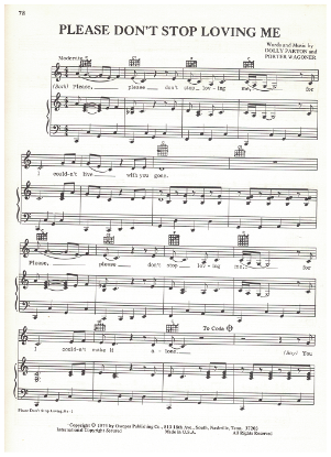 Picture of Please Don't Stop Loving Me, written & recorded by Dolly Parton & Porter Wagoner, sheet music