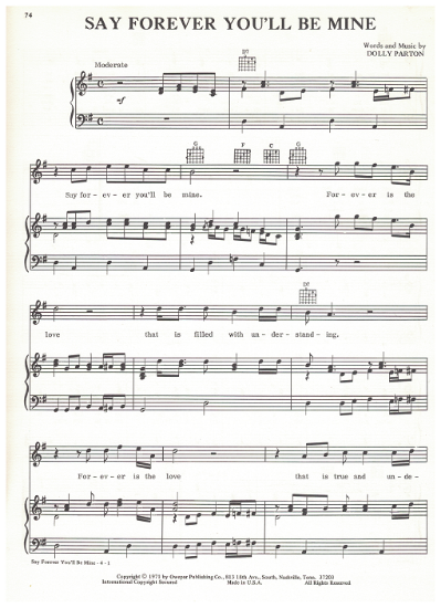 Picture of Say Forever You'll Be Mine, written & recorded by Dolly Parton, sheet music