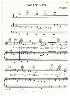 Picture of We Used To, written & recorded by Dolly Parton, sheet music