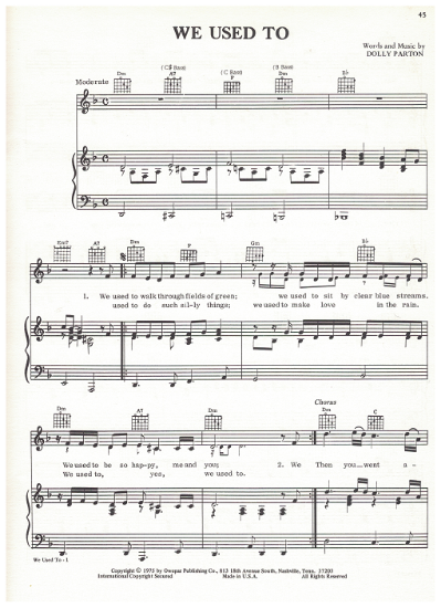 Picture of We Used To, written & recorded by Dolly Parton, sheet music