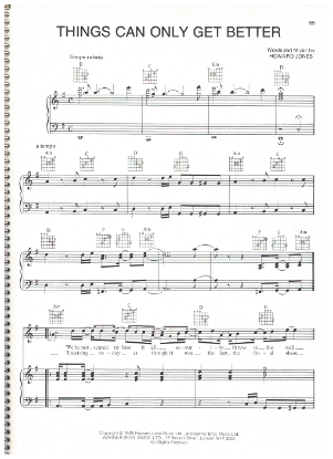 Picture of Things Can Only Get Better, written & recorded by Howard Jones, sheet music
