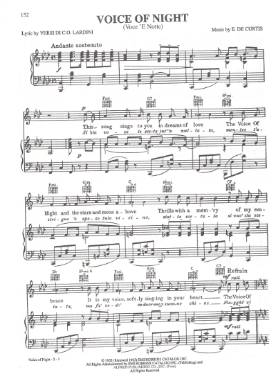 Picture of Voce 'e notte (Voice of Night), C.O. Lardini & Ernesto de Curtis, sheet music