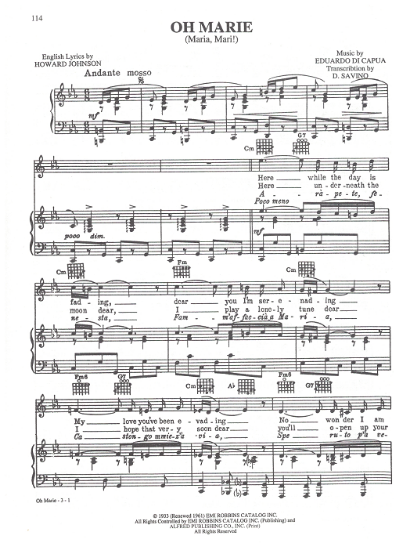 Picture of Maria Mari (Oh Marie), Eduardo di Capua, arr. Domenico Savino, sheet music