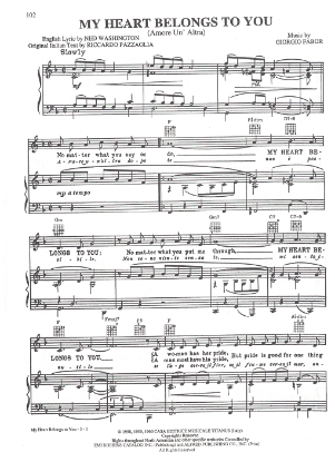 Picture of Amore un' altra (My Heart Belongs to You), Riccardo Pazzaglia & Giorgio Fabor, sheet music