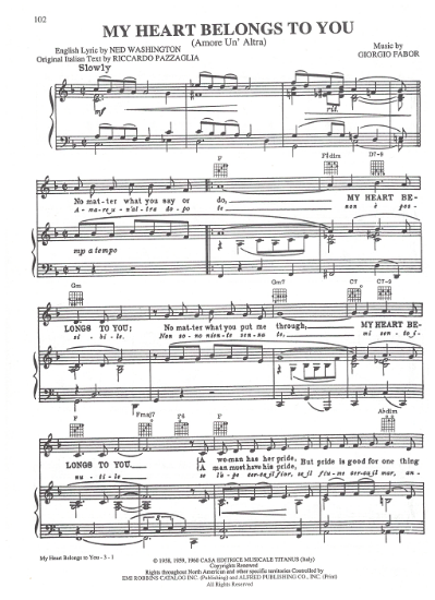 Picture of Amore un' altra (My Heart Belongs to You), Riccardo Pazzaglia & Giorgio Fabor, sheet music