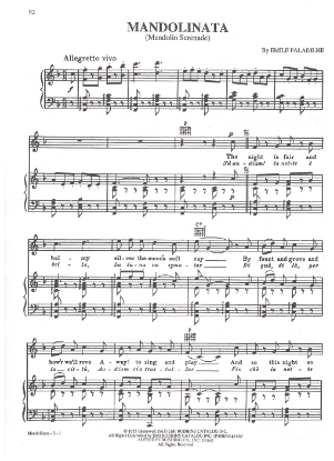 Picture of Mandolinata (Mandolin Serenade), Emile Paladilhe, sheet music