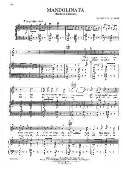 Picture of Mandolinata (Mandolin Serenade), Emile Paladilhe, sheet music