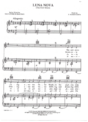 Picture of Luna Nova (The New Moon), Salavatore di Giacomo & P. Mario Costa, sheet music