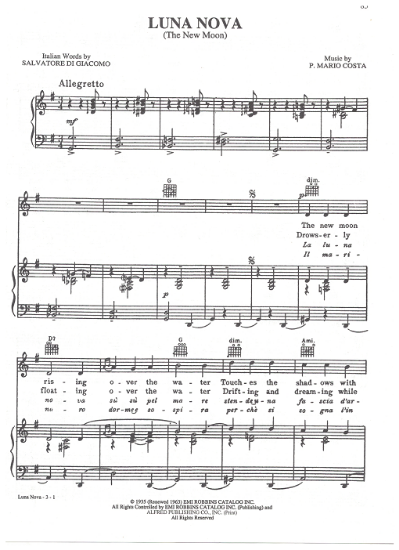 Picture of Luna Nova (The New Moon), Salavatore di Giacomo & P. Mario Costa, sheet music