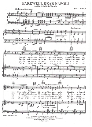 Picture of Addio alla bella Napoli (Farewell Dear Napoli), Teodoro Cottrau, sheet music