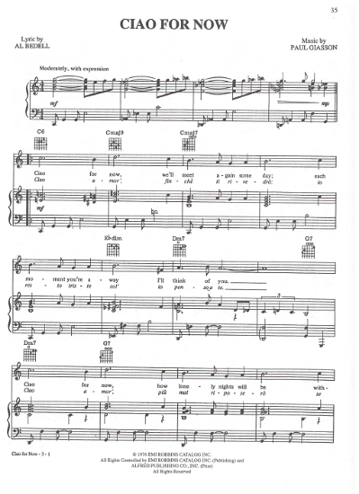 Picture of Ciao for Now, Al Bedell & Paul Giasson, sheet music
