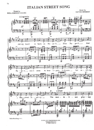 Picture of Italian Street Song, from "Naughty Marietta", Victor Herbert, sheet music