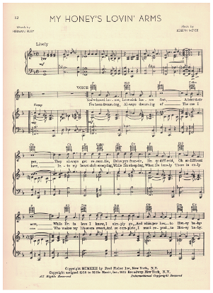 Picture of My Honey's Lovin' Arms, Herman Ruby & Joseph Meyer, recorded by Sunny Skylar, sheet music