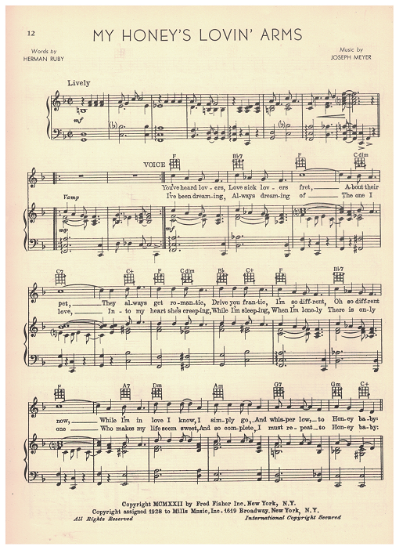 Picture of My Honey's Lovin' Arms, Herman Ruby & Joseph Meyer, recorded by Sunny Skylar, sheet music