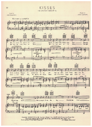 Picture of Kisses (The Sweetest Kisses of All), Alex Sullivan & Lynn Cowan, recorded by Sunny Skylar, sheet music