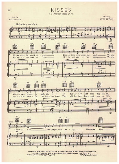 Picture of Kisses (The Sweetest Kisses of All), Alex Sullivan & Lynn Cowan, recorded by Sunny Skylar, sheet music