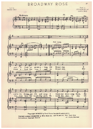 Picture of Broadway Rose, Eugene West/ Otis Spencer/ Martin Fried, recorded by Sunny Skylar, sheet music