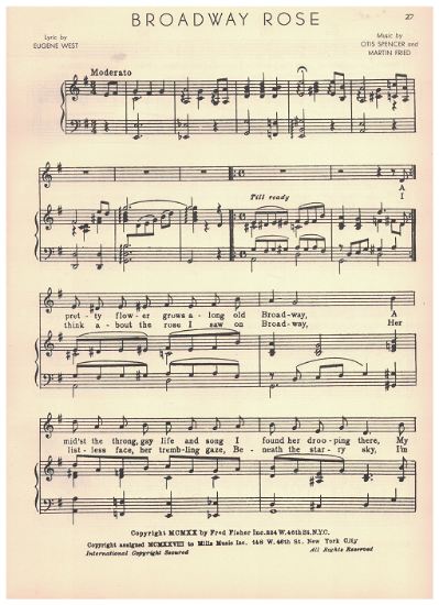 Picture of Broadway Rose, Eugene West/ Otis Spencer/ Martin Fried, recorded by Sunny Skylar, sheet music