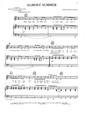 Picture of Almost Summer, Brian Wilson et al, recorded by Celebration featuring Mike Love, sheet music