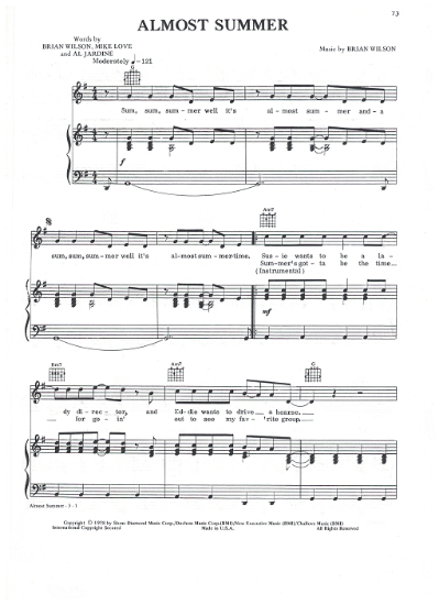 Picture of Almost Summer, Brian Wilson et al, recorded by Celebration featuring Mike Love, sheet music