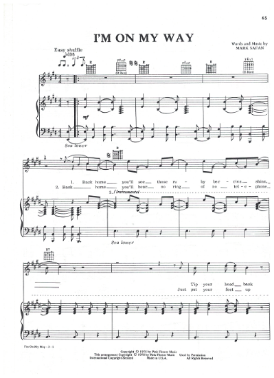 Picture of I'm On My Way, Mark Safan, recorded by The Captain & Tennille, sheet music, pdf copy