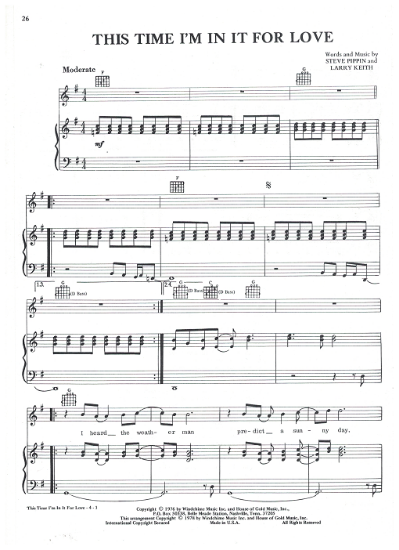 Picture of This Time I'm In It For Love, Steve Pippin & Larry Keith, recorded by Player, sheet music
