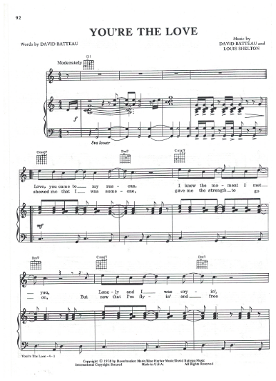 Picture of You're the Love, David Batteau & Louis Shelton, recorded by Seals & Crofts, sheet music