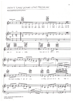 Picture of Don't Take Your Love from Me, Henry Nemo, complete with verse, recorded by Sarah Vaughan, sheet music