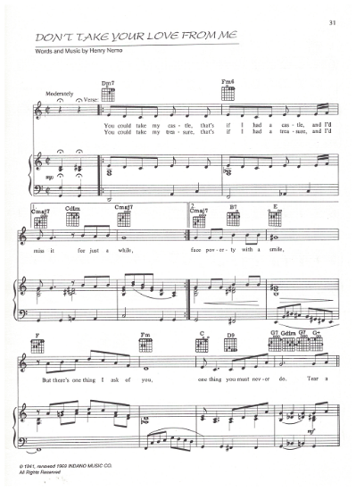 Picture of Don't Take Your Love from Me, Henry Nemo, recorded by Sarah Vaughan, pdf copy