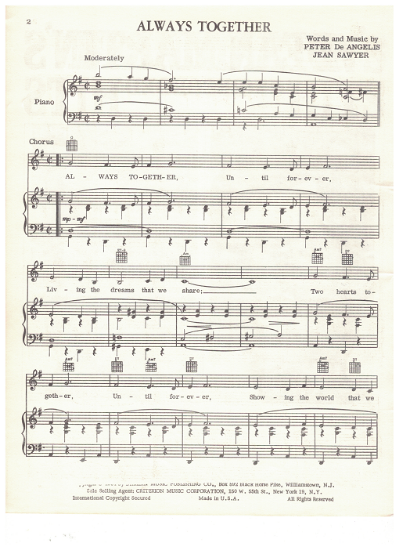 Picture of Always Together, Peter DeAngelis & Jean Sawyer, recorded by Dean Martin, sheet music