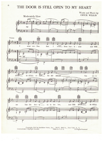 Picture of The Door is Still Open to My Heart, Chuck Willis, recorded by Dean Martin, sheet music