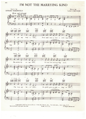 Picture of I'm Not the Marrying Kind, Howard Greenfield & Lalo Schifrin, recorded by Dean Martin, sheet music