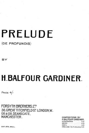 Picture of Prelude (De Profundis), H. Balfour Gardiner, piano solo, sheet music