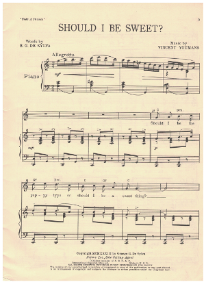Picture of Should I Be Sweet, from MC "Take a Chance", B. G. De Sylva & Vincent Youmans, sheet music