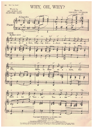 Picture of Why Oh Why, from MC "Hit the Deck", Leo Robin/ Clifford Grey/ Vincent Youmans, sheet music
