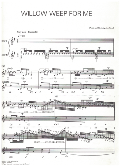 Picture of Willow Weep for Me, Ann Ronell, recorded by George Benson, jazz guitar solo w/2nd guitar accomp, sheet music