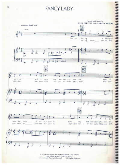 Picture of Fancy Lady, Billy Preston & Syreeta Wright, recorded by Billy Preston, sheet music