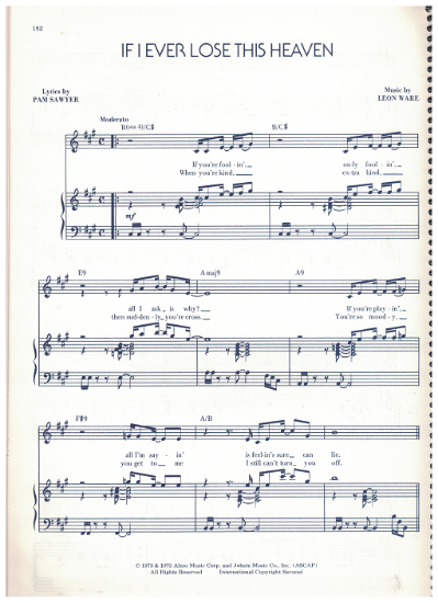 Picture of If I Ever Lose This Heaven, Pam Sawyer & Leon Ware, recorded by Average White Band, sheet music, out of print - to be processed & e-mailed within 48 hours of receipt of order
