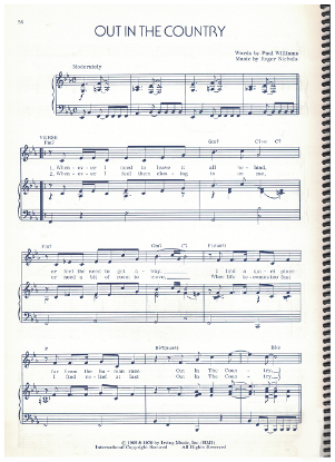 Picture of Out in the Country, Paul Williams & Roger Nichols, recorded by Three Dog Night, sheet music