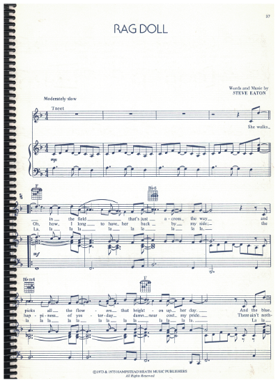Picture of Rag Doll, Steve Eaton, recorded by Sammy Johns, sheet music