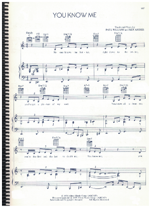 Picture of You Know Me, Paul Williams & Ken Ascher, recorded by Helen Reddy, sheet music 