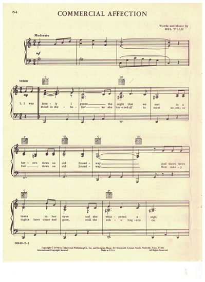 Picture of Commercial Affection, written & recorded by Mel Tillis