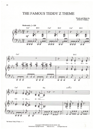 Picture of The Famous Teddy Z Theme, Steve Tyrell, sheet music