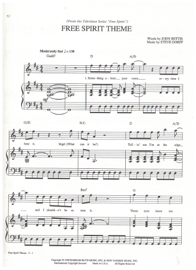 Picture of Free Spirit Theme, John Bettis & Steve Dorff, sheet music, pdf copy 
