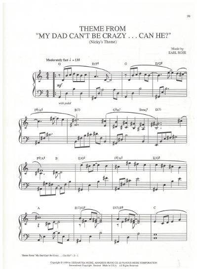Picture of Theme from "My Dad Can't Be Crazy Can He?" (Nicky's Theme), Earl Rose, piano solo, sheet music