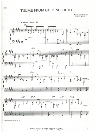 Picture of Theme from Guiding Light, Rob Mounsey, piano solo, sheet music
