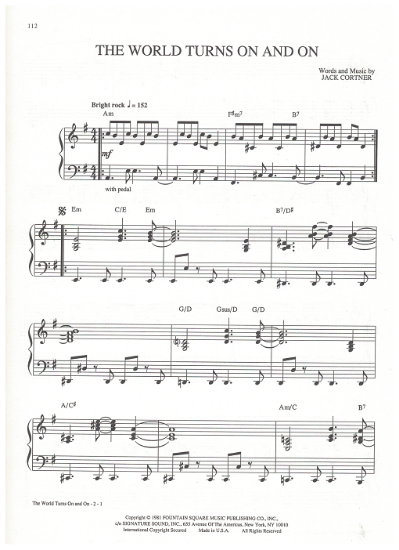 Picture of The World Turns On and On, theme from "As the World Turns", Jack Cortner, piano solo, sheet music