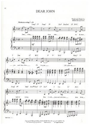 Picture of Dear John, TV Show theme song, John Sullivan, sheet music