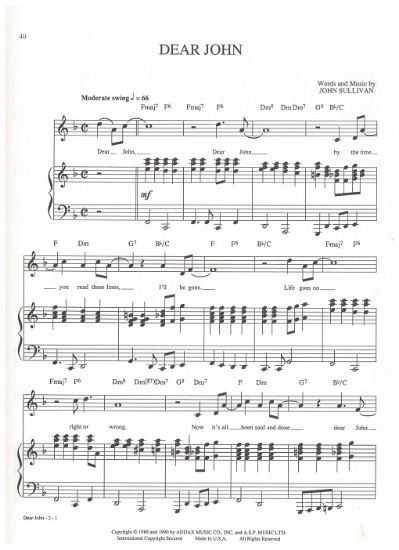 Picture of Dear John, TV Show theme song, John Sullivan, sheet music